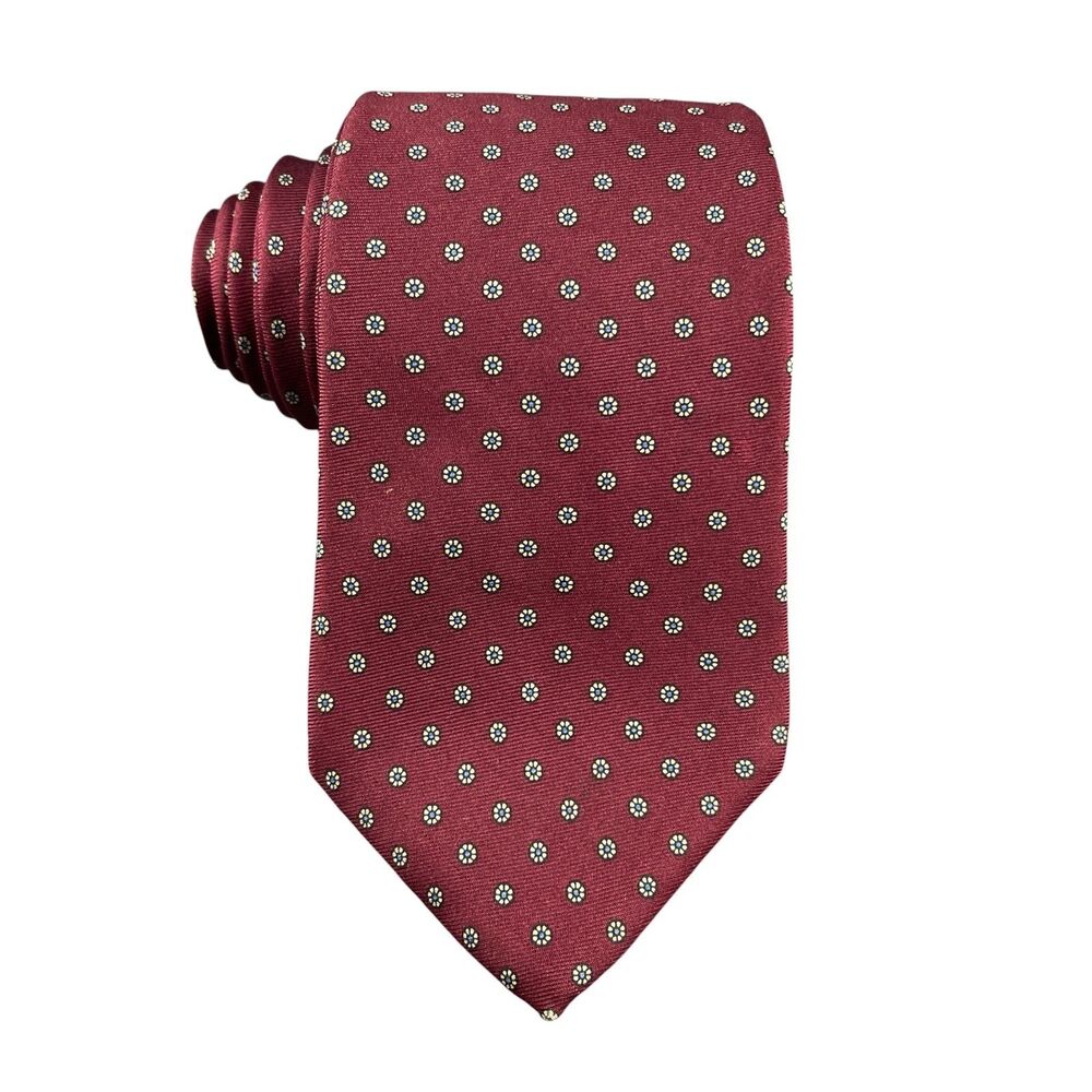 Chaps Ralph Lauren Necktie Silk 3 3/8"x 57" Burgundy Medallion Foulard Vintage